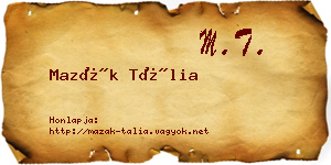 Mazák Tália névjegykártya